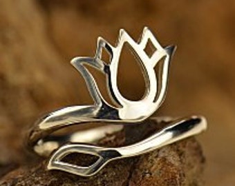 Lotus Ring, Sterling Silver Lotus Ring, Adjustable Lotus Ring, Lotus Ring, Yoga Ring, Sterling Silver Yoga Ring