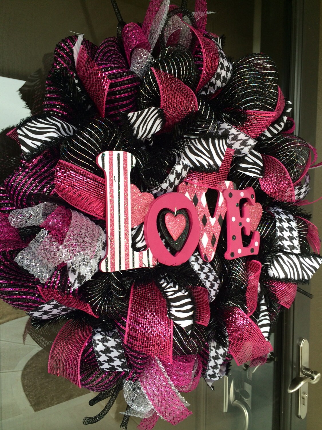 LOVE with Zebra Print deco mesh Wreath by DzinerDoorz on Etsy