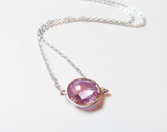 Lavender and Silver Stacking Necklace - BridesMaid Gift - Gemstone Necklace