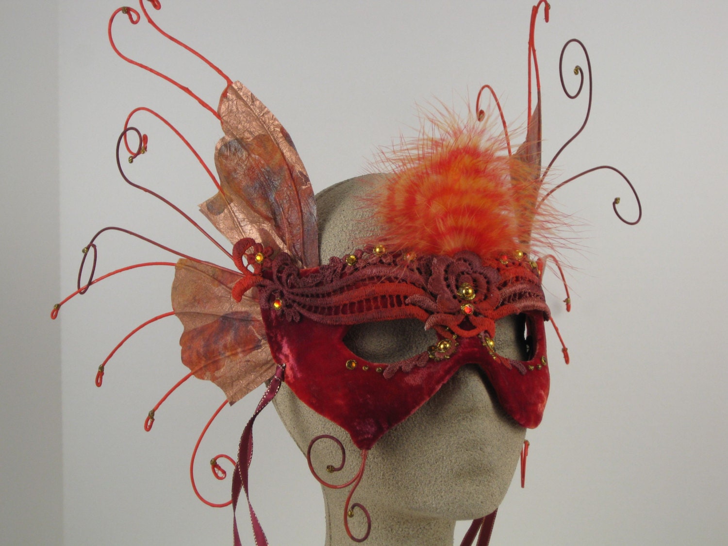 Red and Orange Masquerade Mask//Masquerade Ball