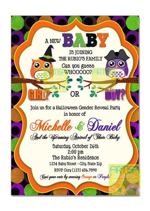 Items similar to Halloween Gender Reveal Owls Invitation Halloween