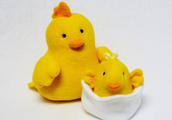 Plush mama hen and baby chick in egg stuffed toy