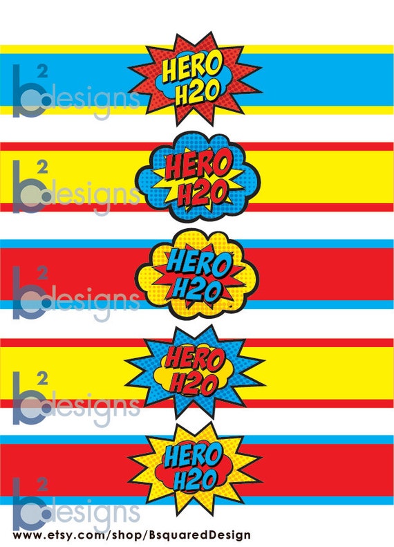 superhero waterbottle labels hero h20 pc color instant