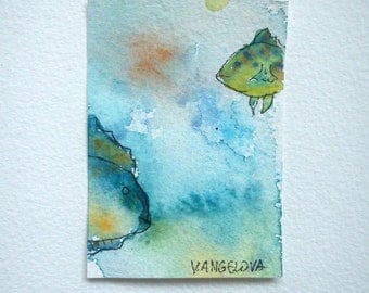 Watercolor Fish Aceo Ocean Watercolor Miniature Painting Aceo Artist Trading Card Hand Painted Aceo Handmade Fish Gift Idea OOAK Aceo