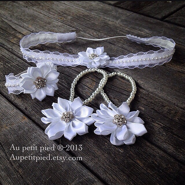 Baby barefoot sandal headband and wristlet setbaby girl