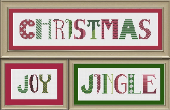 Christmas word set: cute Christmas cross-stitch pattern