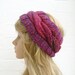 Hand Knit Headband Earwarmer, Cabled Purple Pink Gold Headwrap. Womens Braided Headband, Accessories, Acrylic Knit Hat, Clickclackknits