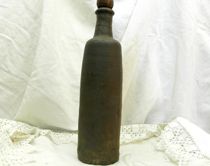 Antique French Stoneware Ceramic Rustic Primitive Cider Bottle, Pottery Vase from Normandy France, Calvados Container, Brocante Decor Antique French Stoneware Ceramic Rustic Primitive Cider Bottle, Pottery Vase from Normandy France, Calvados Container, Brocante Decor
