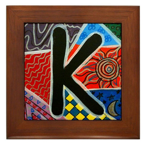 Folk Art Letter K FRAMED TILE By Artist