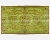 4,5 x 7,8 FT___138 x 237CM          Vintage Green handmade faded-distressed overdyed rug Free shipping (4869)