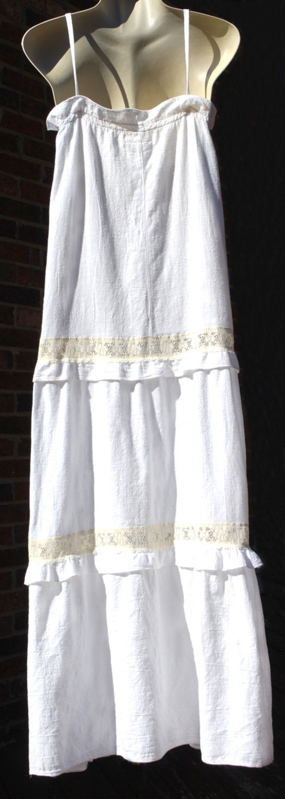 Vintage Long Cotton Gauze Nightgown with Ruffles & Lace