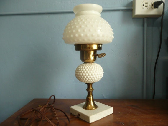 lamp Hobnail Base Vintage  marble milk Milk Lamp Glass glass Marble base