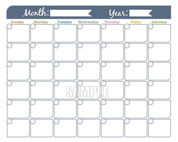 Monthly Calendar Printable Undated Editable Family