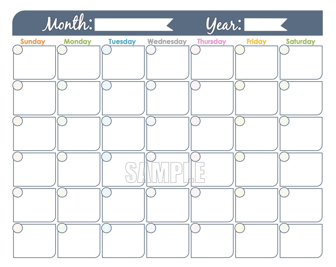 monthly calendar printable undated editable family