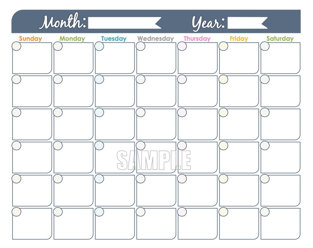 Monthly Calendar Printable Undated Editable Family Monthly Calendar 