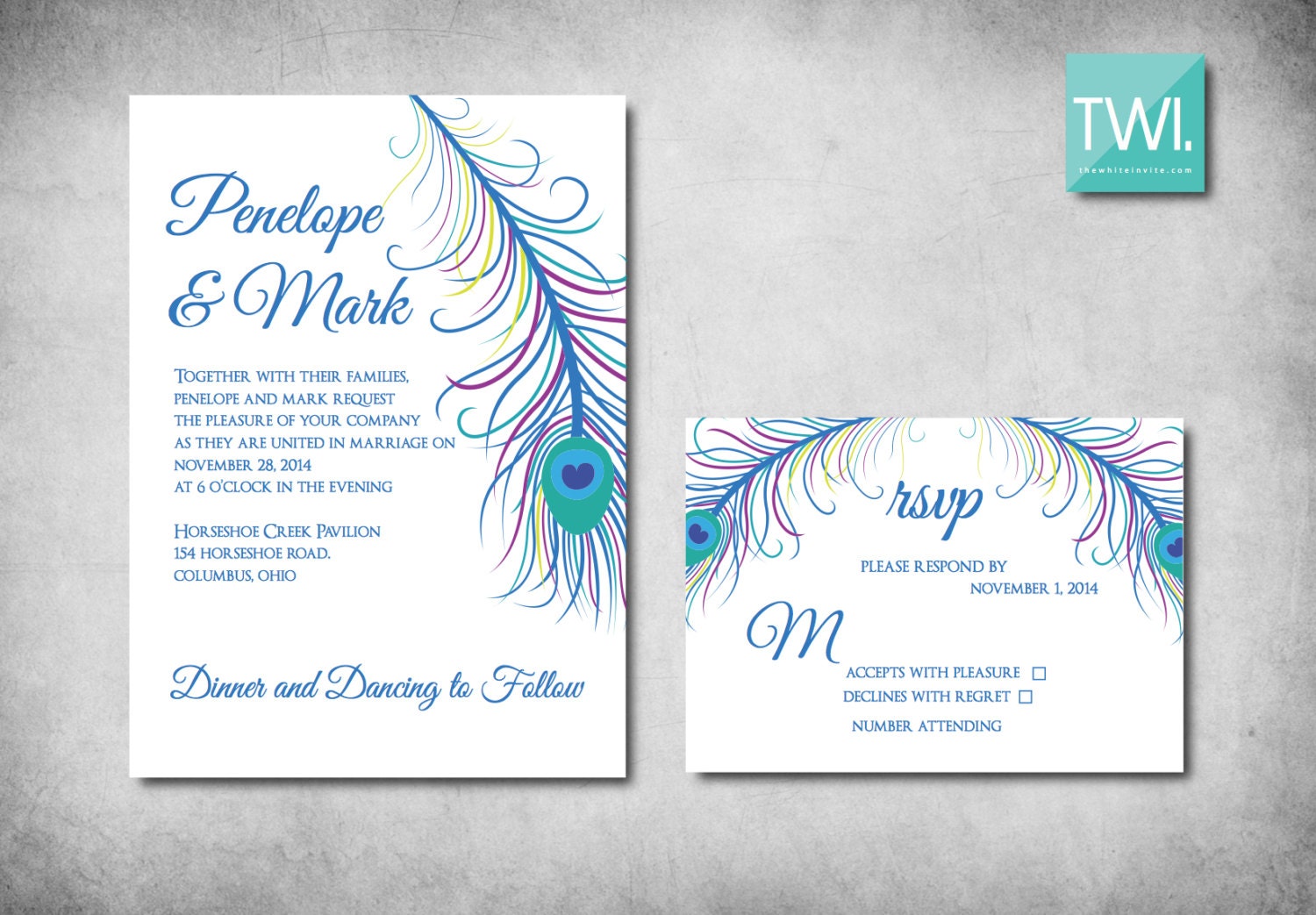 Peacock Wedding Invitation Set Invitation RSVP Save the Date Table