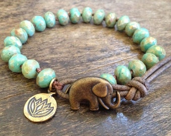 Elephant Jewelry, Lotus Bracelet, Leather Wrap Bracelet, Boho Bracelet, Bohemian Jewelry, Boho Wrap Bracelet, Boho Jewelry, twosilversisters