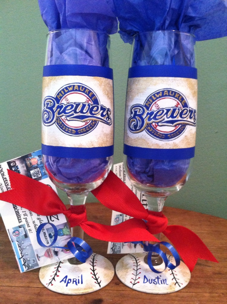 His and Hers Milwaukee Brewers wedding flutes by mitzs on Etsy