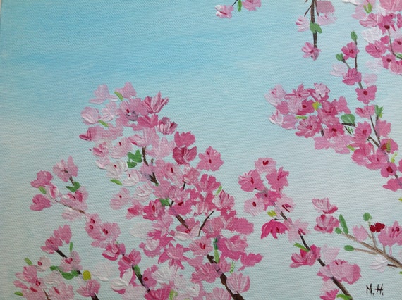 ORIGINAL acrylic painting Cherry blossom art UK by artbymonika