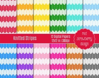 75% OFF Sale - Knitted Stripes - 12 Digital Papers - Instant Download - JPG 12x12 (DP189)