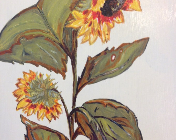 Solid Wood Tray with Handles - Acrylic Painted Sunflower on Top