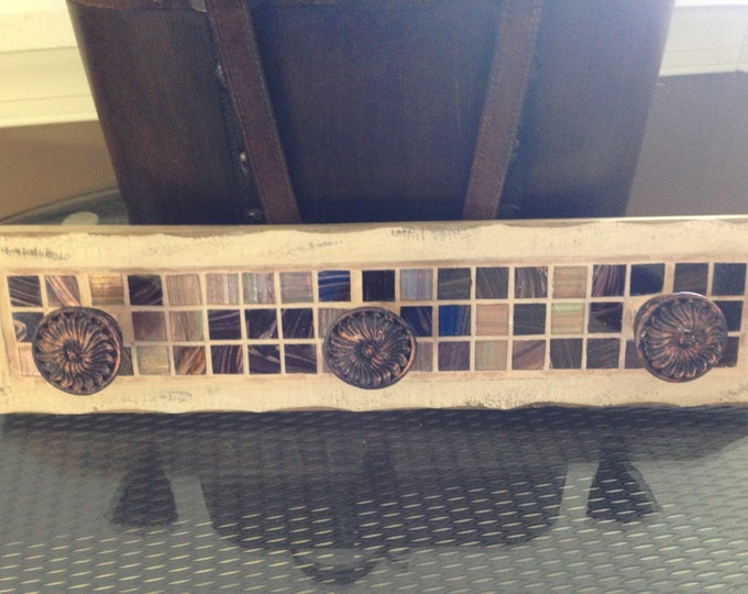 Decorative Wood & Tile Coat Hanger - Has 3 Copper Colored Knobs for Hanging.