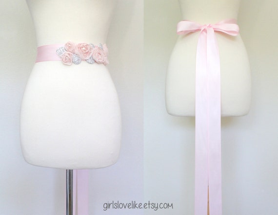 Pink Flower Pink Ribbon Sash Bridal Pink Sash Bridesmaid