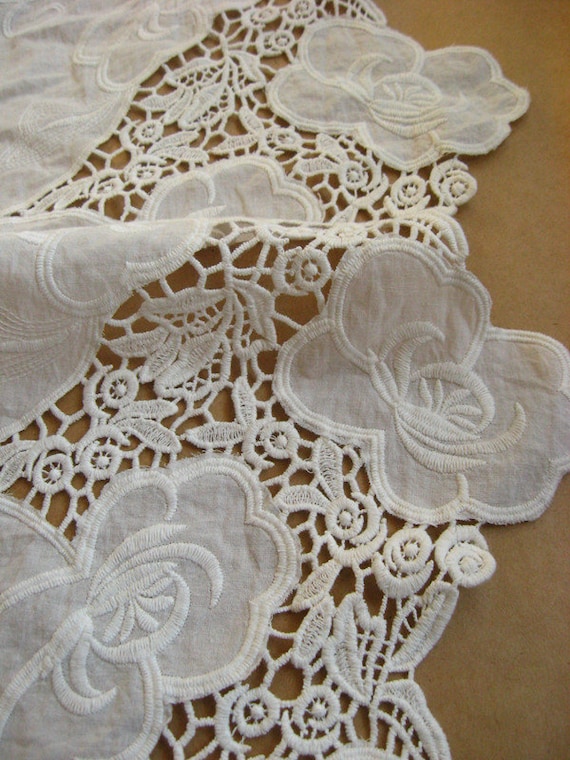 white cotton lace fabric embroidered lace cloth vintage