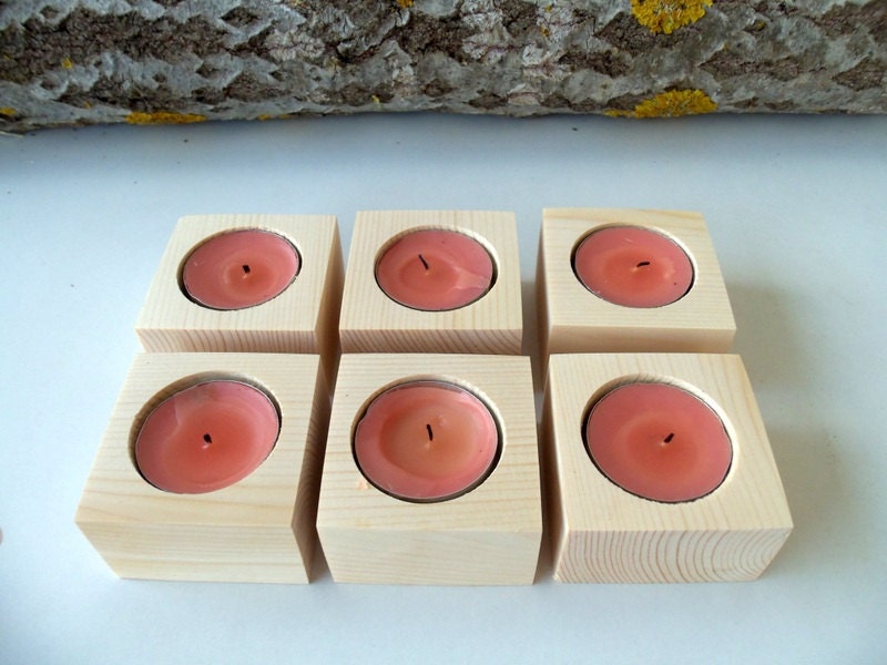 Square Wood Candle Holders Set of 6 Wood Candle holders
