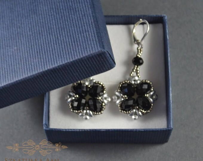 Glass braid gift for her black earrings beads earrings crystal earrings elegant earrings gift for her silver black christmas gift
