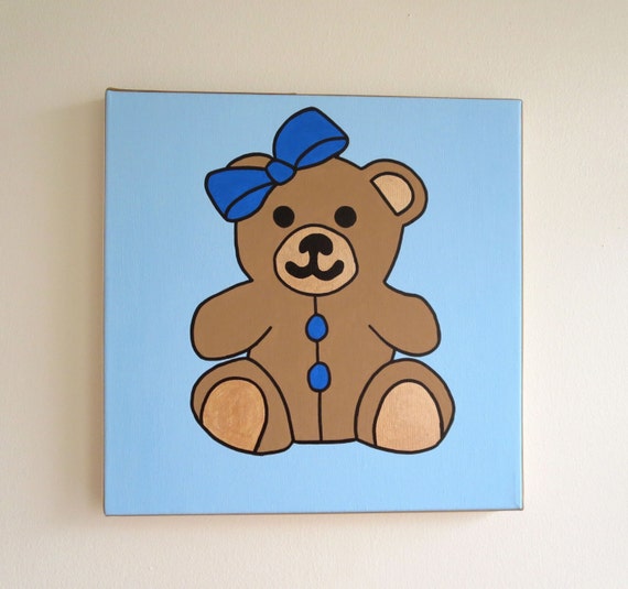 hand painted Teddy Bear 12x12 canvas