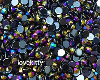 4mm -- 500 pcs AB Jelly Resin Flatback Rhinestones -- AB Black