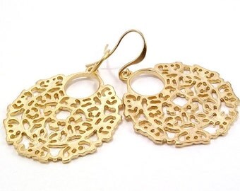 SUMMER SALE Indian Style Round Pendant Gold Earrings