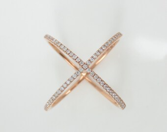 Micro Pave Diamond X Ring band in 1 8k Rose Gold ...