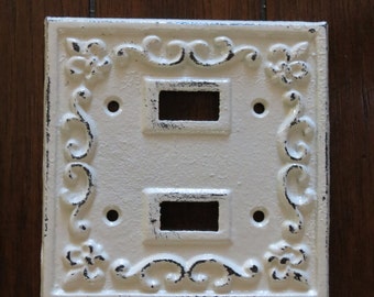 Light Switch Plate Cover/ Shabby Chic Switch Cover/ Cast Iron Switch Cover/Creamy White