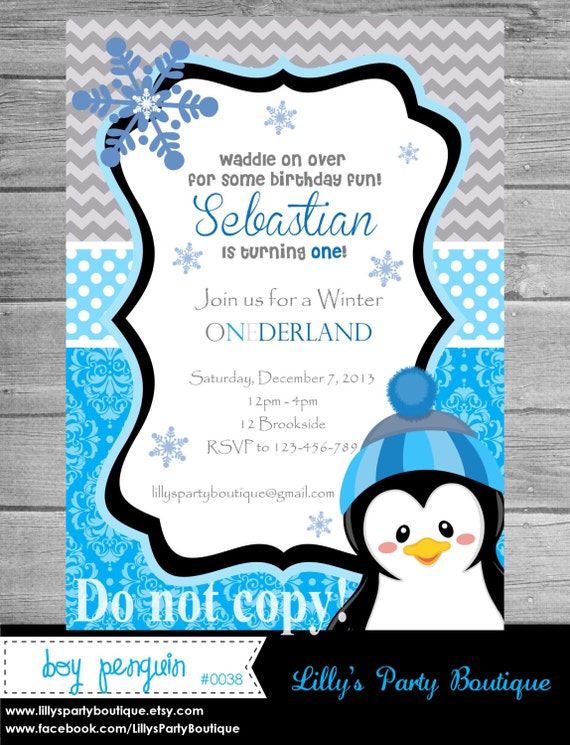 Penguin Winter Onederland Invitations 10