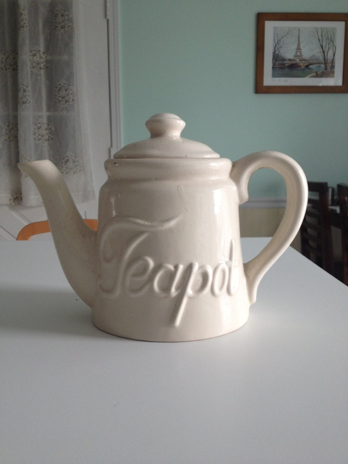 Vintage Teapot with removable lid white ceramic with by GiveTake