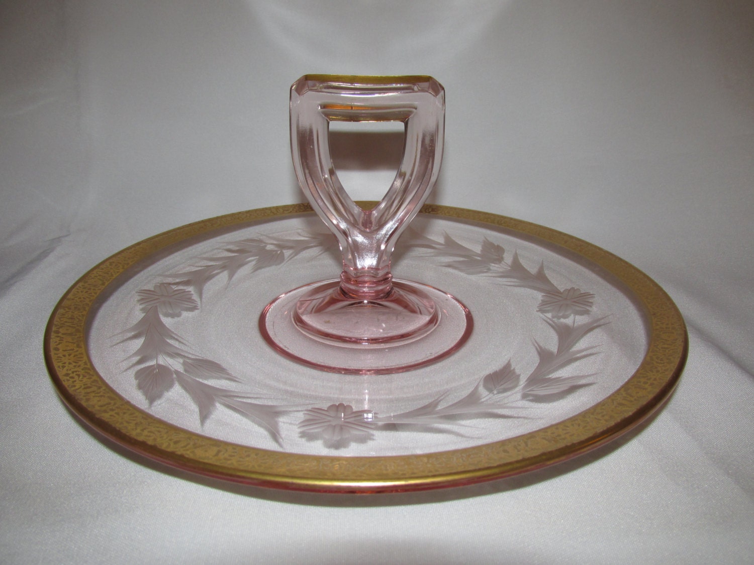 Pink Depression Glass With Gold Floral Trim By Mysticspiritshoppe