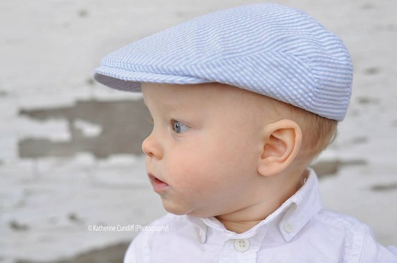 Baby hat seersucker newsboy hat light blue seersucker hat