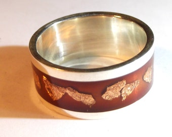 Silver 925 ring with resine and copper flakes