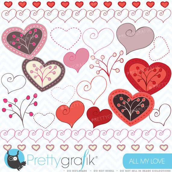 Hearts digital Clipart for scrapbooking & design, love, heart, branch, valentine's, pink - CL318 Il_570xn