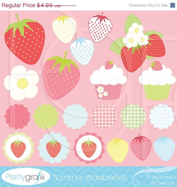 60% OFF SALE 21 summer strawberry clipart commercial use, vector graphics, digital clip art, digital images - CL505 Il_570xn