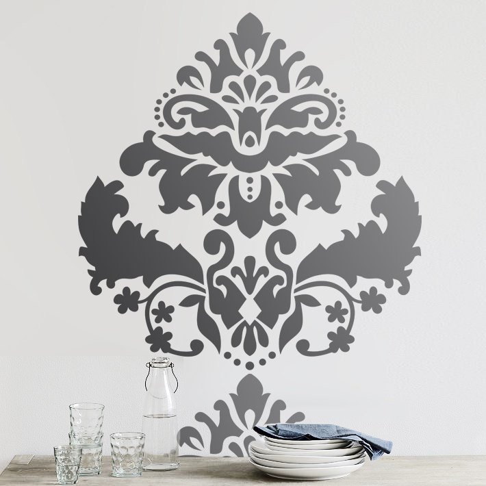 Wall Stencil Damask Extra Large Allower Pattern By Omgstencils
