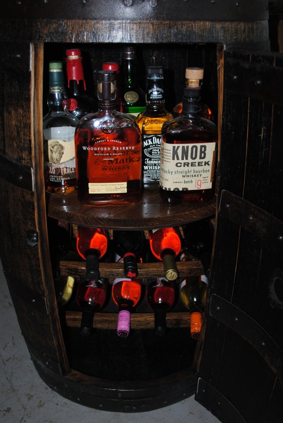 whiskey barrel Liquor w lazy susan & built by BarrelWorx