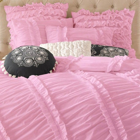 Pink Ruched Ruffled 3pcs Bedding Set by LovelyDecor on Etsy