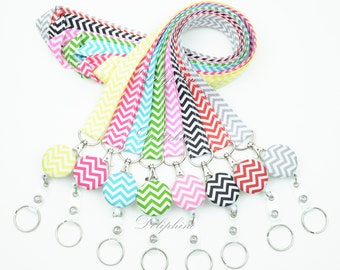 Chevron Lanyard Fabric Lanyard and Retractable ID Badge Reel Holder with Keychain