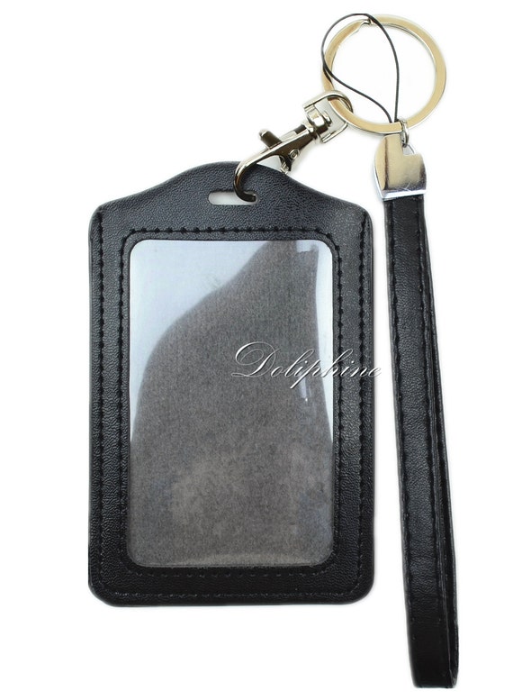 Black/Brown Wristlet Leather PU Lanyard with Vertical/Horizontal ID