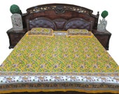 india vintage Bedspreads Bedding Yellow Green Floral Print Bedcover