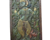 India Carving Door Panel Dancing Krishna Carved Wall Panels India 72" X 36"