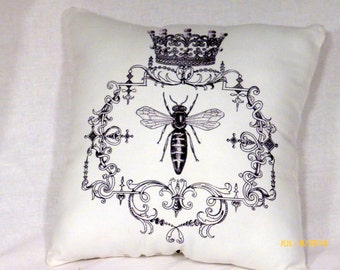 Paris pillows - Vintage French Pillows - Queen Bee Pillow - black and White pillows - Decorative Throw Pillows - French Country Decor